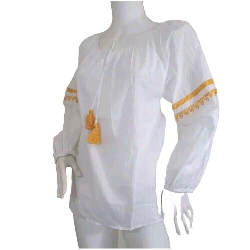 J Crew Women's Top Blouse Size S Raglan Cotton Popover Embroidered White 33